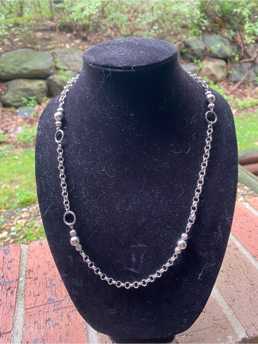 Handmade Polished Silver Tone Bead and Link Necklace